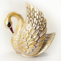 Bejeweled swan shaped trinket box, Faberge figurine with crystals in white yellow