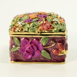 Bejeweled flower motif trinket box with, Faberge figurine with crystals in red