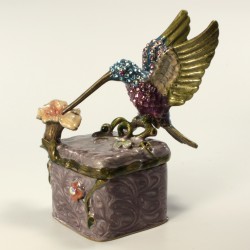 Jeweled hummingbird trinket box, Faberge figurine, with crystals in multi color B