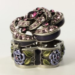 Jeweled antique style floral Faberge trinket box with crystals in fuchsia