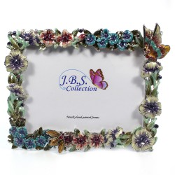 Bejeweled butterfly, flowers photo frame, enamel painted with crystals