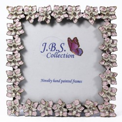 Bejeweled floral pattern photo frame, enamel painted with crystals in pink 3x3