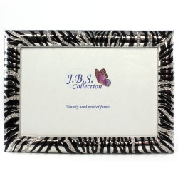 Bejeweled zebra pattern photo frame, enamel painted w crystals in silver 4x6